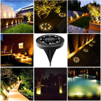 Solar Flat Disk Lights 8-Pack, Waterproof Landscape