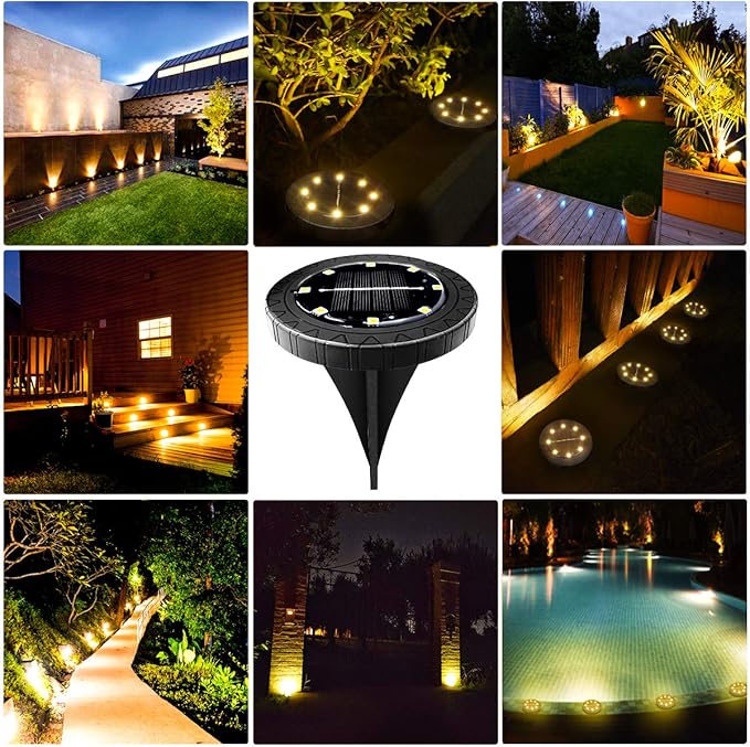 Solar Flat Disk Lights 8-Pack, Waterproof Landscape