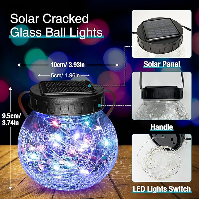 Solar Crackle Lanterns 6-Pack, Outdoor Hanging LED Decor
