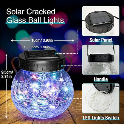 kolpop 6 Pack Solar Lantern Outdoor Lights, Multi-Coloured Solars Lanterns with 30 LED, Crackle Glass Ball Waterproof Hanging Solar Lights for Garden Decor Patio Fence Yard Christmas Tree Decoration