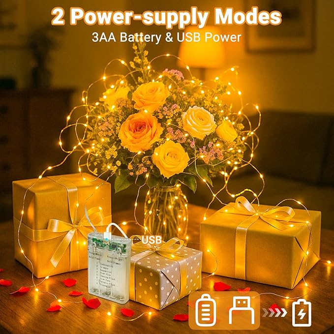 2-Pack 33ft Christmas LED String Lights, Waterproof Timer Lights