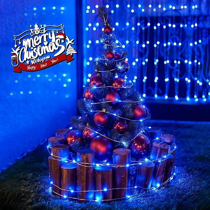 8-Pack 50 LED Christmas Twinkle Lights, Waterproof for Porch