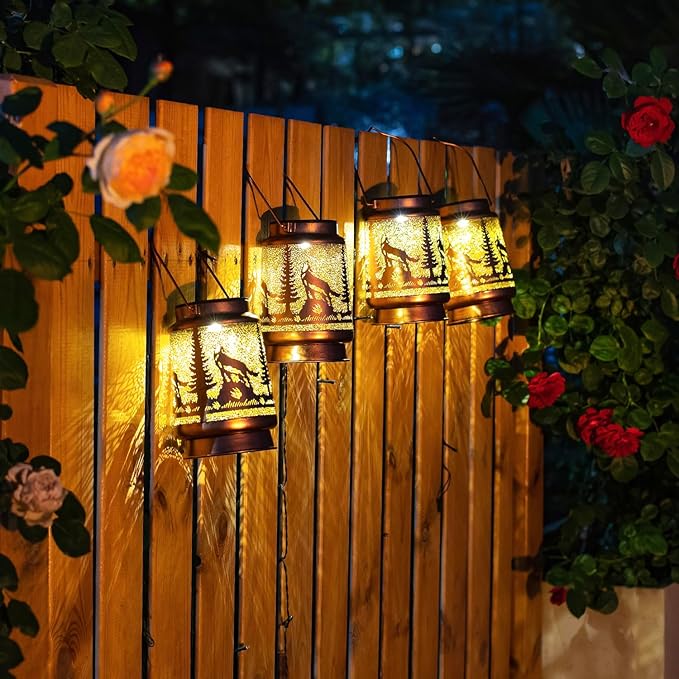 Solar Courtyard Lanterns 2-Pack, Yard Hanging LED Decor