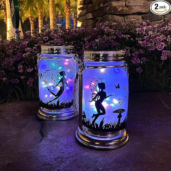 Hanging Solar Lantern Set 2-Pack, Rustic Patio Lighting