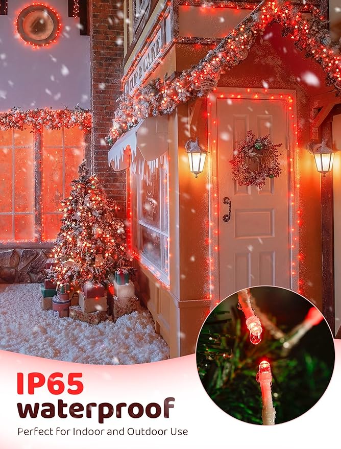 Hopolon Valentines Day Decorations String Lights, 33 FT 100 Led Red Christmas Lights Outdoor Waterproof,8 Modes Clear Wire Twinkle Fairy Light Plug in for Indoor Bedroom Party Wedding,100 LED,Red