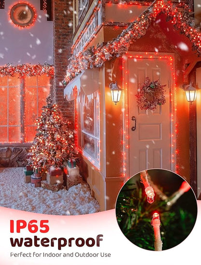 Hopolon Valentines Day Decorations String Lights, 33 FT 100 Led Red Christmas Lights Outdoor Waterproof,8 Modes Clear Wire Twinkle Fairy Light Plug in for Indoor Bedroom Party Wedding,100 LED,Red