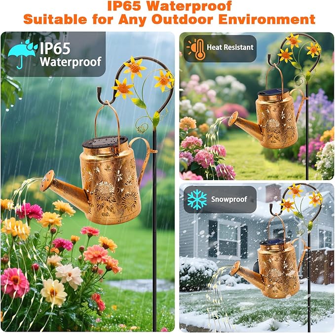 VOOKRY Solar Lights Outdoor Waterproof, Sunflower Metal Solar Watering Can Lights, Birthday Gifts for Women Mom Grandma, Hanging Lantern Decorative Garden Decor Yard Light for Outside Patio Lawn Porch