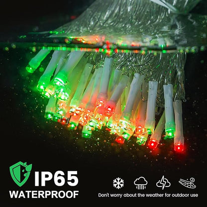 Hopolon Christmas Lights Outdoor Indoor,Red and Green 100 Led Christmas String Lights,33FT Extendable Waterproof Clear Wire Twinkle Light Plug in for Xmas Tree Party Yard Patio,100 LED,Red Green