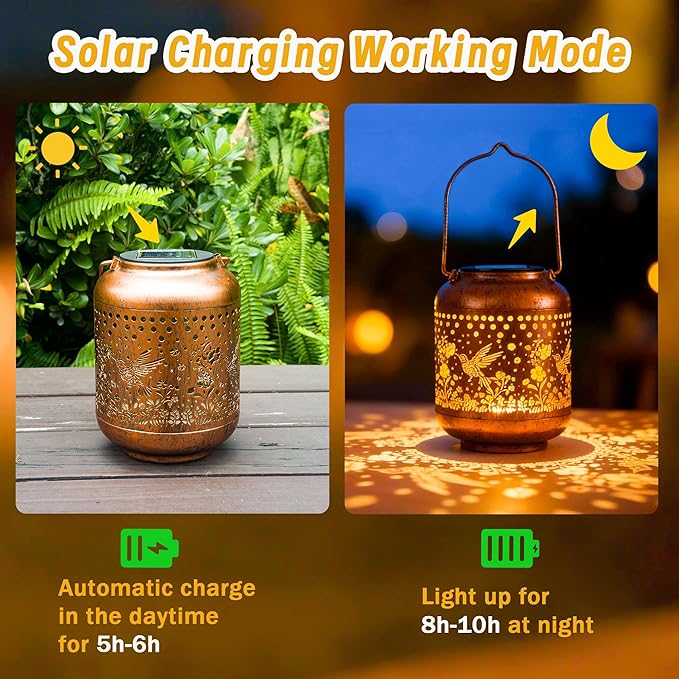 Gifts for Women Mom Grandma, Hummingbird Solar Lanterns Outdoor Waterproof, Hanging Solar Lights for Porch Patio Yard Garden Decor