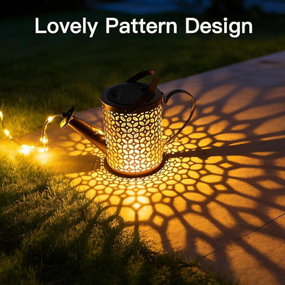Ollny Solar Watering Can with Cascading Lights Outdoor Garden Decor, Birthday Gifts for Mom Grandma Women, IP65 Waterproof 2 Lighting Modes Hanging Lanterns for Yard Patio Lawn (Beehive)