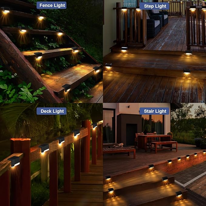 pearlstar 16 Pack Solar Step Lights,Solar Deck Railing Lights Outdoor Waterproof Led Fence Lamp for Patio,Stairs,Garden Pathway,Balcony,Step and Fences(Black)