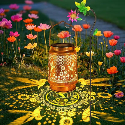 Solar Lanterns Outdoor with Shepherd Hook Waterproof Hummingbird Sunflower Garden Decor, LED Hanging Lights Metal Decor for Yard, Patio, Tabletop, Lawn, Perfect Christmas Gift for Women, Mom, Grandma