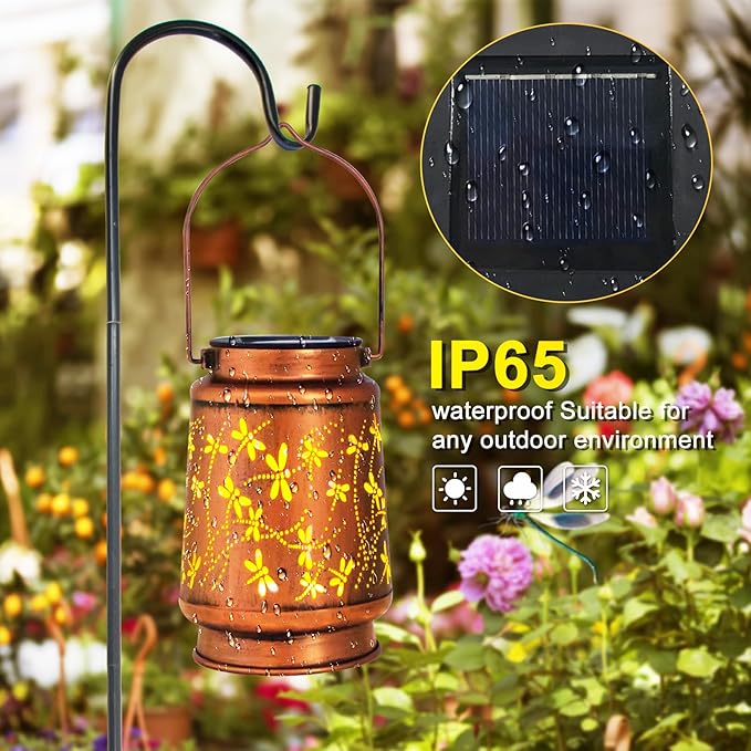 4 Pack Dragonfly Birthday Gifts for Women Mom Grandma Solar Lanterns Outdoor Waterproof Garden Decor Hanging LED Decorative Light for Patio Yard Lawn Gardening Gifts