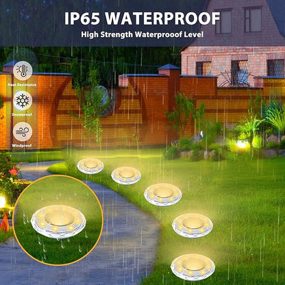 Solar Ground Lights 8 Pack Waterproof Outdoor Solar Lights for Yard Led Solar Garden Lights Bright Solar Powered Disc Light In-Ground Landscape Lighting for Patio Pathway Walkway Driveway, Warm White