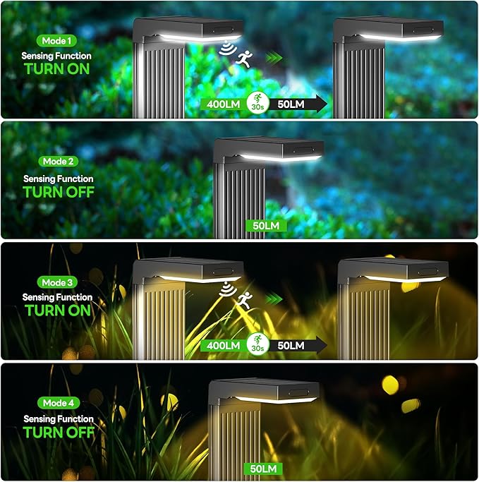 Solar Pathway Lights Outdoor 6Pack, 2 Color in 1 Motion Sensor Walkway Lights 400LM with Warm/Cool White, 12H Lasting, IP65 Waterproof Solar Landscape Lighting for Garden, Yard