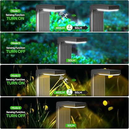 Solar Pathway Lights Outdoor 6Pack, 2 Color in 1 Motion Sensor Walkway Lights 400LM with Warm/Cool White, 12H Lasting, IP65 Waterproof Solar Landscape Lighting for Garden, Yard