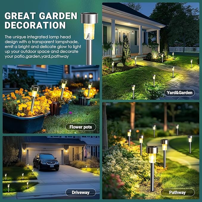 Warm White Solar Pathway Lights 20-Pack, Driveway LED