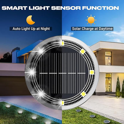 Peasur Solar Ground Lights Outdoor, 24 Pack Flat Solar Powered Disc Lights, IP68 Waterproof, Anti-Rust, Landscape Lighting for Pathway Garden Yard Lawn Walkway Landscape Driveway, Cool White