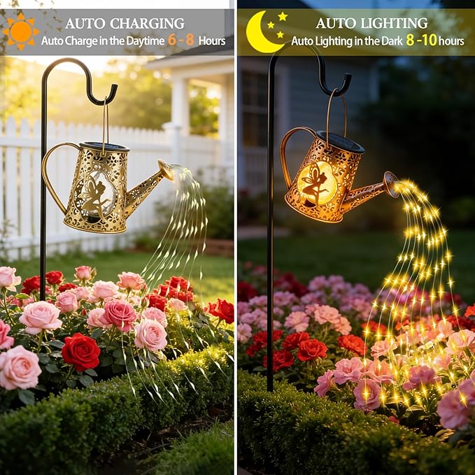 Solar Watering Can Lights, Unique Fairy Gifts for Women Mom Grandma Birthday, Waterproof Outdoor Garden Decor Large Hanging Solar Lantern Fairy Lights for Patio Porch Yard Flowerbed Pathway