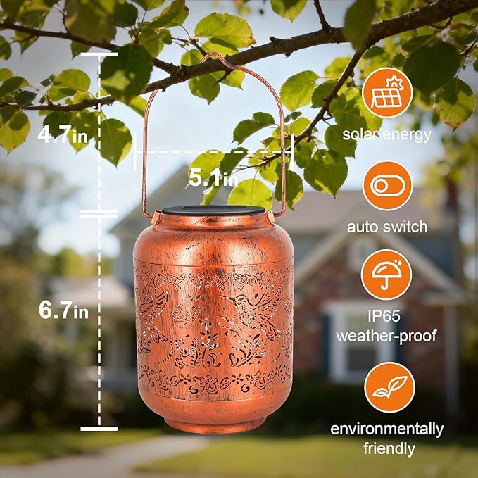 Hummingbird Solar Lanterns Outdoor Waterproof Gifts for Women Mom Grandma Garden Decor Metal Hanging Solar Lights for Yard Hummingbird Birthday Mothers Day Gardening Gifts