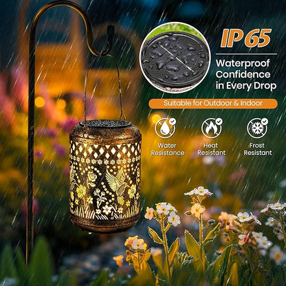 Hummingbird Gardening Gifts Outdoor Solar Lanterns, 1 Pack Garden Decor for Outside, Hanging Solar Lanterns Decorative Gifts for Gardeners, Mom, Grandma Birthday Vintage Table Metal Lights for Garden