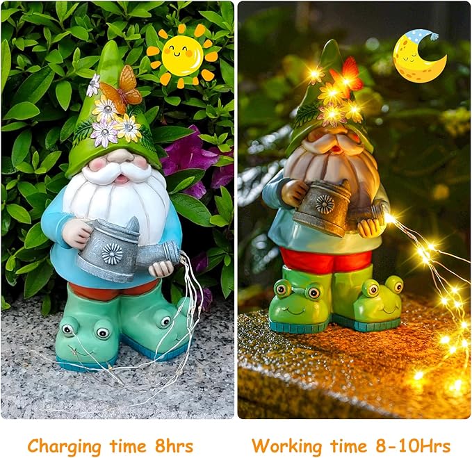 Solar Watering Can Gnome Light Waterproof -Funny Gnome for Mom Women Solar Outdoor LED Lights Resin Large Garden Gnomes Statues Decor Lantern Figurines Decorations Indoor Porch