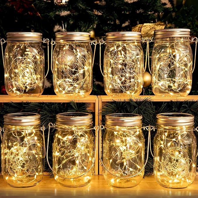 8-Pack Courtyard Solar Lanterns, Waterproof LED Patio Lights