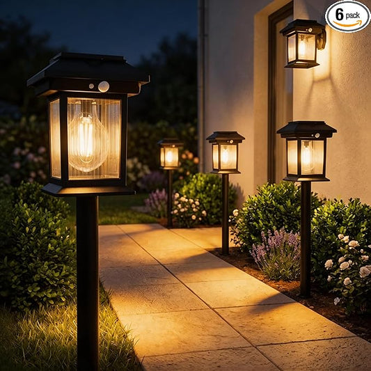 Solar Pathway Lights Outdoor, 6 Pack Bright Solar Lights Outdoor, 3 Auto Modes On/Off, IP65 Waterproof Solar Garden Lights Powered Landscape Lighting for Yard Pathway Landscape Path Patio Camp