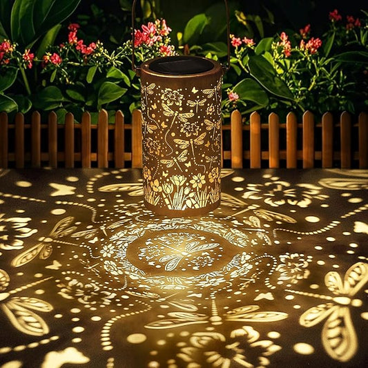 Fabuday Dragonfly Solar Lantern Gift for Women - Daffodils Outdoor Lanterns Waterproof for Patio, Yard, Porch and Pathway, Hanging Outside Garden Decor with Solar Power Lights