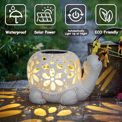 LESES Solar Lantern Lights, Turtle Outdoor Lantern with LED Garden Light, Decorative Lanterns Table Lamp for Patio Yard Garden Decor Outside Clearance Gifts for Birthday Grandma - White