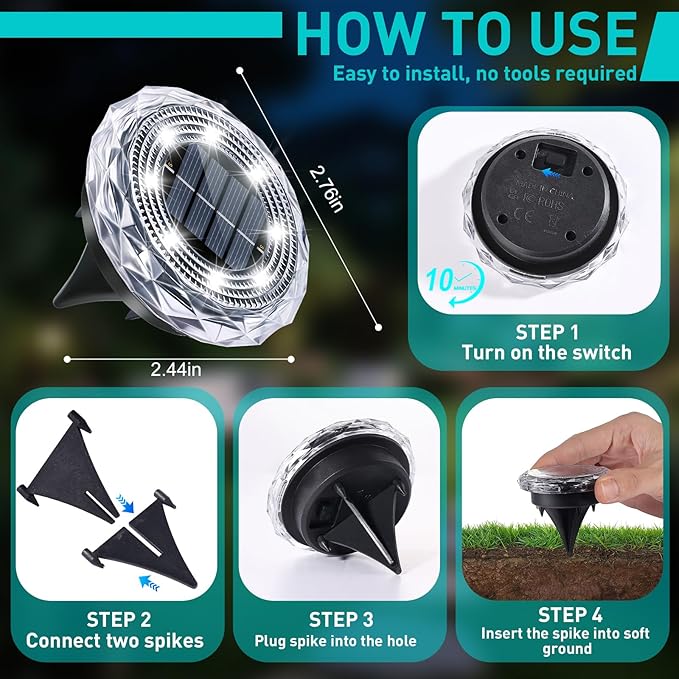 Solar Ground Lights,Solar Disc Light Outdoor Waterproof,Landscape Lighting Garden Lights for Pathway, Yard, Deck, Lawn, Patio, Swimming Pool, Walkway(Cool, 12Pack)