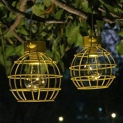 2 Pack Solar Lanterns Outdoor Hanging Lights, Metal Solar Lantern Outdoor Waterproof Auto On/Off Solar Light for Patio Backyard Pathway Porch, Yellow