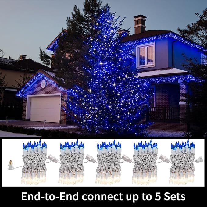 LAMPHOME Blue Clear Christmas String Lights, 100 ct 20FT Incandescent Mini Fairy Lights Set, UL Certified White Wire Lights for Indoor Outdoor Halloween Holiday Home Xmas Tree Patio Décor