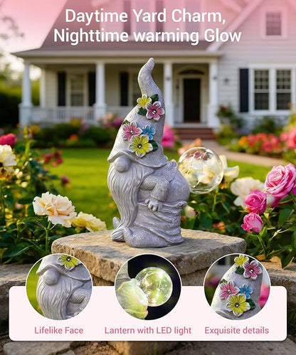 Solar Funny Garden Gnome Statue: Outdoor Sculpture Lights for Yard Lawn Porch Balcony Patio Home Decor - Mothers Day Gifts for Mom Women Grandma