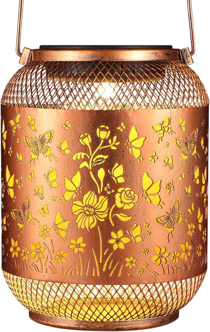 Butterfly Solar Lanterns Outdoor, Birthdays Gifts for Women Mom Grandma, Metal Waterproof Hanging Hollow Out Garden Decorative Solar LED Light for Yard, Patio, Lawn, Porch, Backyard