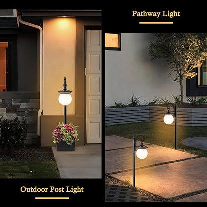 Outdoor Post Light with Planter, Matte Black Solar Lamp Post Light with Globe Shade, 2 in 1 Waterproof Solar Post Lights Outdoor Planter for Outside Gardan Pathway