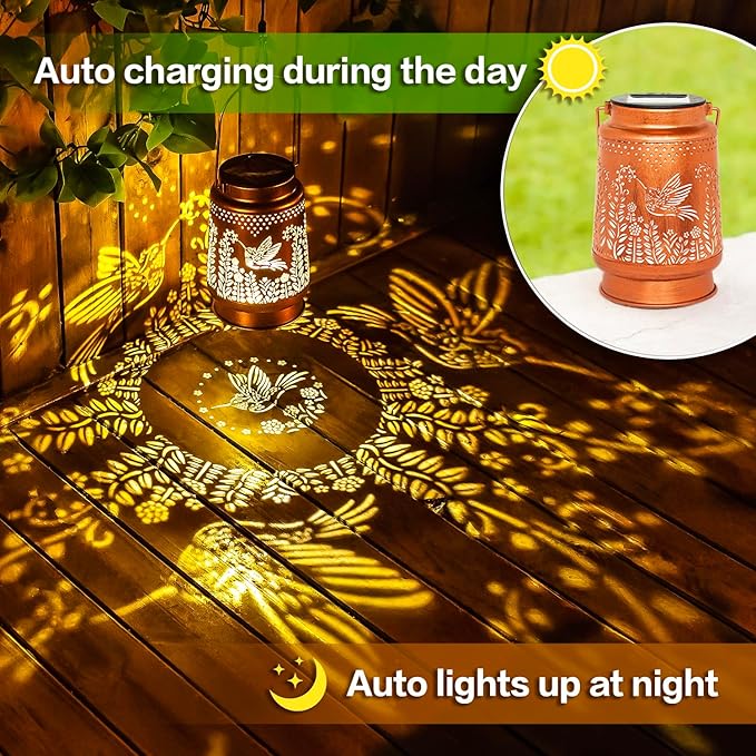 Hummingbird Solar Lanterns Outdoor Waterproof Hanging Solar Lights Hummingbird Gifts for Women Men Metal Decorative LED Lanterns for Garden Decor,Yard,Patio,Lawn,Pathway