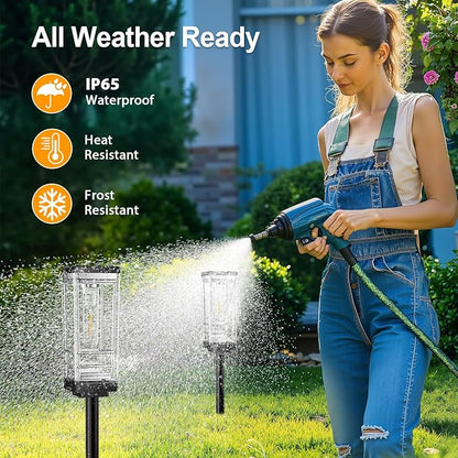 4 Pack Solar Lights Outdoor, Up to 15 Hrs Brighter Solar Pathway Lights, Luxury Taller Solar Outdoor Light Waterproof for Path Garden Yard Landscape Walkway Driveway, Warm White