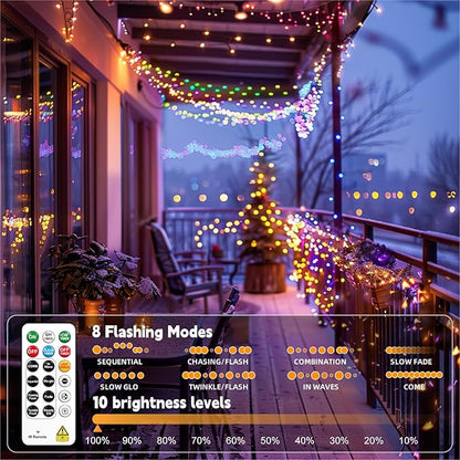HXWEIYE Rechargeable Fairy Lights with Remote, 2 Pack 33ft 100LED Twinkle Lights with DIY Timer & Light Sensor, Waterproof Outdoor String Lights for Bedroom Patio Christmas Tree Decor, Multicolor