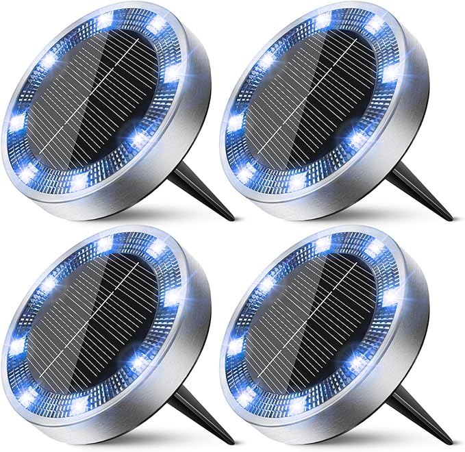 4-Pack Blue In-Ground Solar Lights, Flat LED Landscape