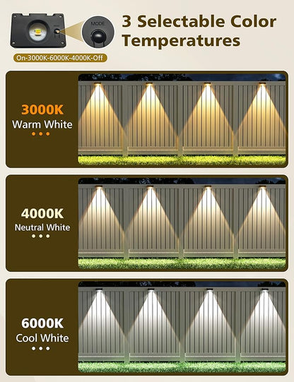 VOLISUN Solar Fence Lights, Fence Lights Solar Powered, IP65 Waterproof LED, 3 Color Temperatures Outdoor Solar Lights for Yard, Fence, Wall, Backyard (12 Pack, Black)