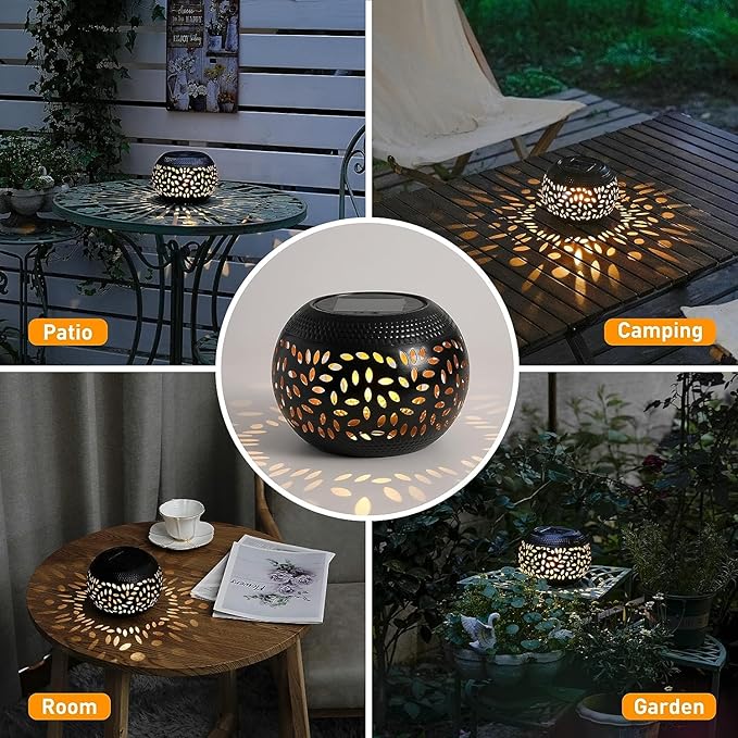 Solar Table Lanterns Outdoor Waterproof - 1 Pack LED Lamp Black Metal Tabletop Light Solar Powered Decorative Lantern for Indoor Desk Bedroom Patio Garden Pathway Yard(1 Pack)