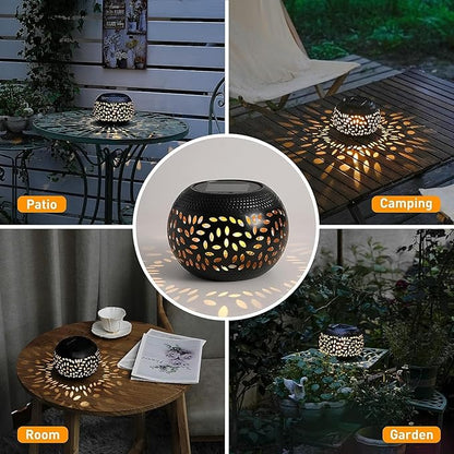Solar Table Lanterns Outdoor Waterproof - 1 Pack LED Lamp Black Metal Tabletop Light Solar Powered Decorative Lantern for Indoor Desk Bedroom Patio Garden Pathway Yard(1 Pack)