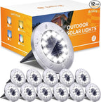 12-Pack Solar Ground Disk Lights, White Waterproof LED