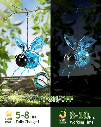 iStatue Solar Hanging Metal Butterfly Light - Weather Resistant Decorative Lights with Bouncy Springs for Garden and Patio - Spring Summer Decorations (Blue)