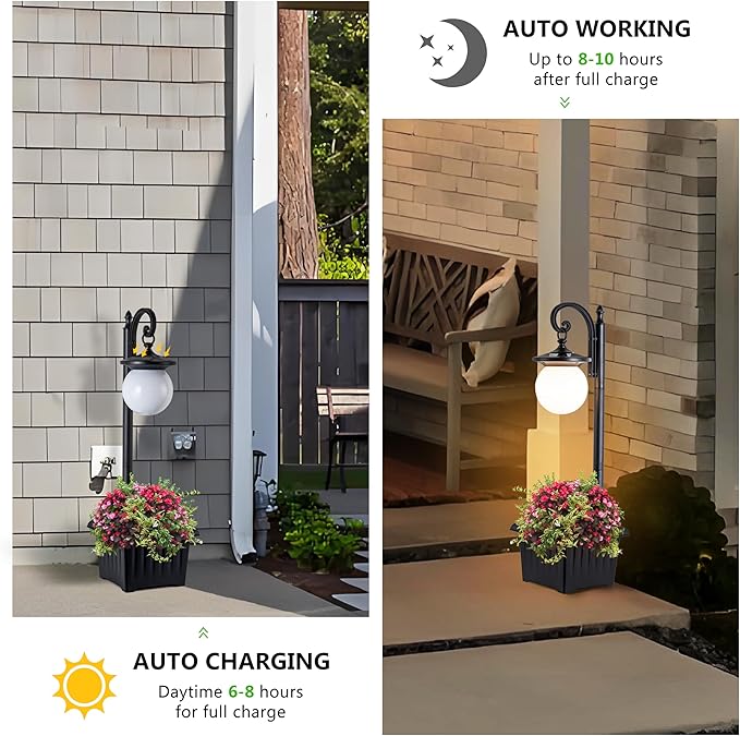 Black Solar Lamp Post Light, Outdoor Post Lighting
