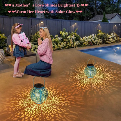 TAKE ME 2 Packs Solar Lanterns Outdoor Lights Waterproof Garden Lanterns for Patio,Outside Mothers Day Gifts Mom Wife Grandma Birthday Gifts [Set of 2]