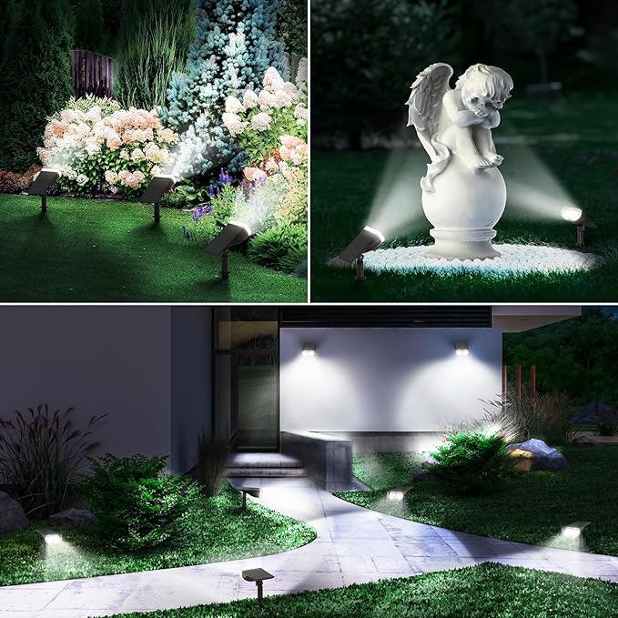 Linkind Solar Lights Outdoor Waterproof IP65, StarRay Dusk-to-Dawn Outdoor Solar Lights, 3 Lighting Modes Solar Spot Lights Outdoor for Garden, Yard, Landscape (Daylight, 2 Pack)