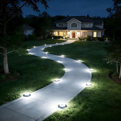 Flacchi Solar Lights Outdoor - Solar Powered Ground Lights Outdoor Solar Disk Light Waterproof Landscape Light for Patio Yard Pathway Walkway Driveway (Cool White, 8 Pack)