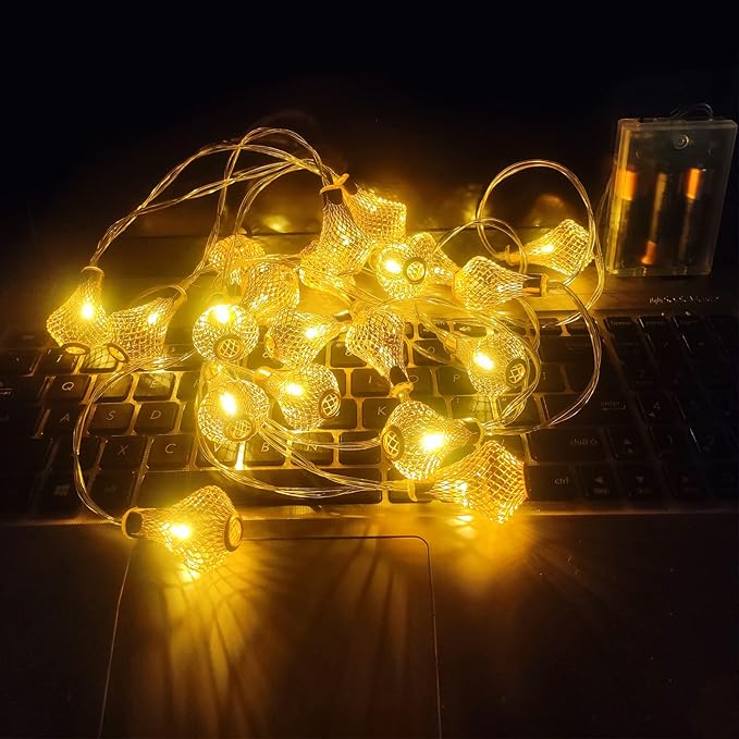 Moroccan Lantern String Lights Battery Powered 10Ft Fairy Lantern Lights 20 LED Golden Raindrop Lights, Warm White String Lights for Outdoor, Patio, Garden, Tent, Bedroom, Party, Wedding, Xmas Decor